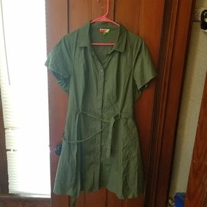 Modcloth army green button up shirt dress